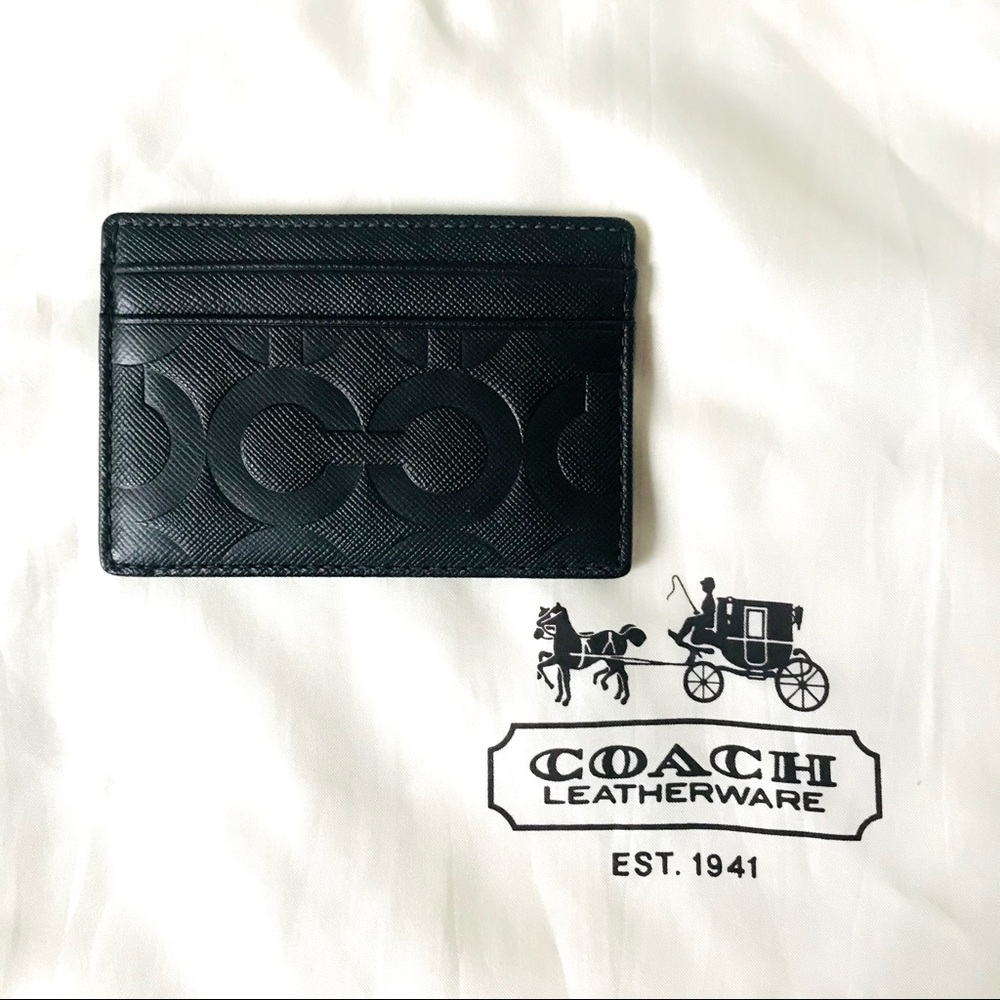 COACH Op Art Embossed Leather Slim Card Case-Black